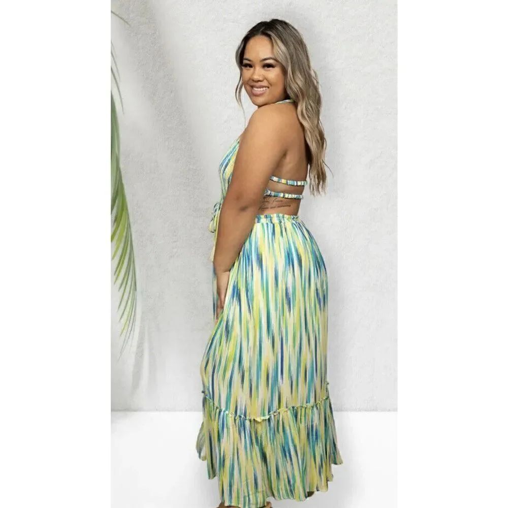 NWT Davi & Dani Women’s Blue Green Caribbean Vibes Maxi Dress Size 2XL Vacation - Picture 8 of 12